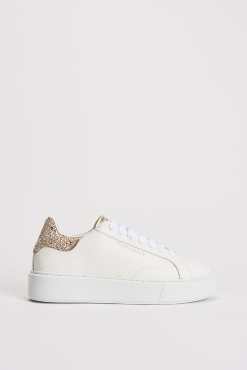 Sneakers donna in pelle con strass oro