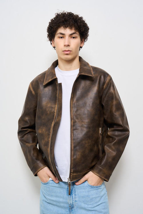 Giubbotto uomo in ecopelle marrone - 1