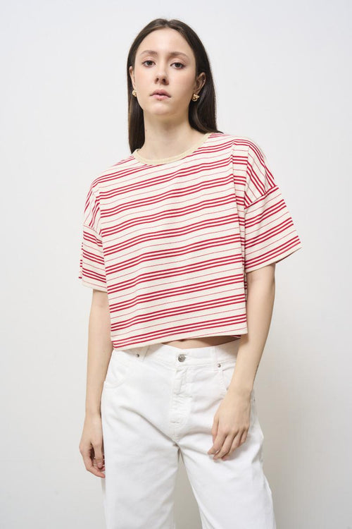 T-shirt donna a righe rossa