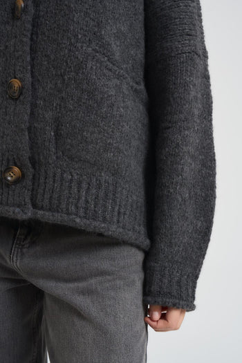 Cardigan donna scollo a V grigio - 4