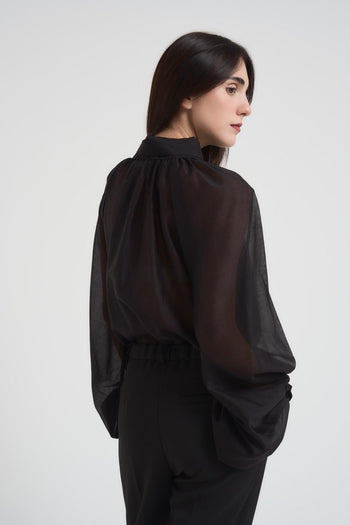 Blusa donna con fiocco nera - 4