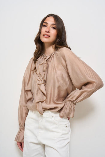 Blusa donna con rouches beige - 3