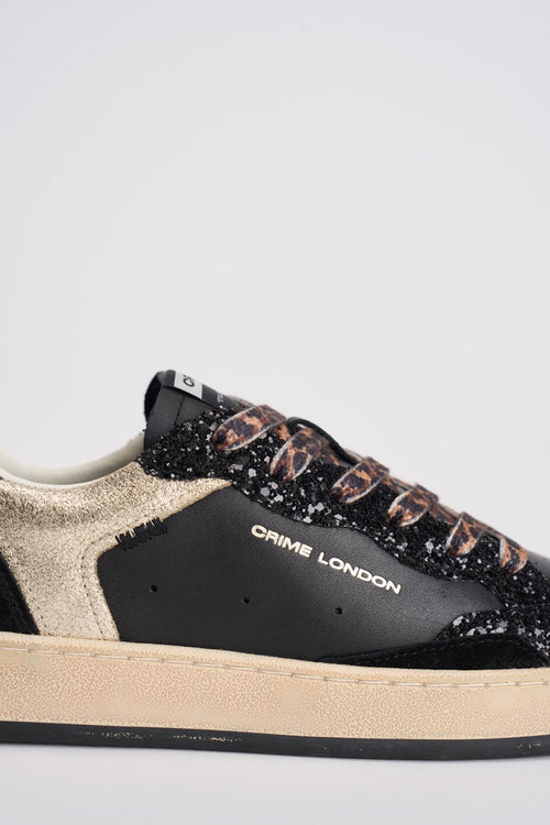 Sneakers donna in pelle e glitter nera - 2