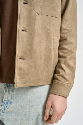 Overshirt uomo in suede beige - 5