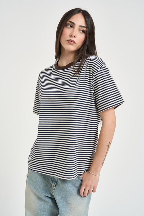 T-shirt donna a righe blu - 1