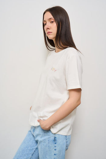 T-shirt girocollo bianca con ricamo Party - 3