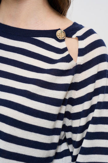 Maglia donna a righe blu e bianca - 6