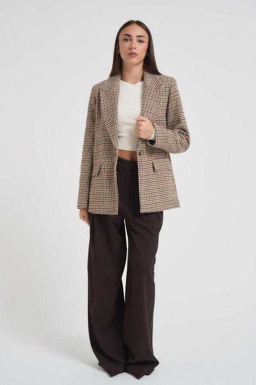 Giacca donna monopetto pied de poule beige