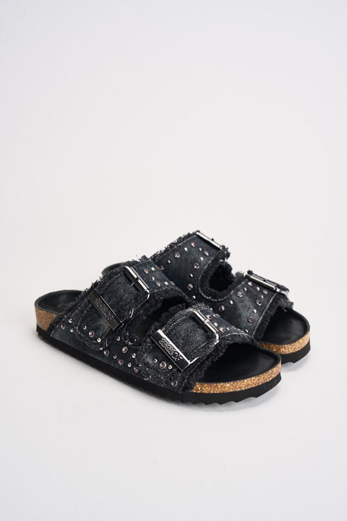 Sandali donna in denim nero con borchie - 2