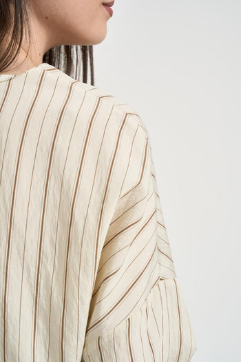 Camicia donna a righe beige e marrone - 4