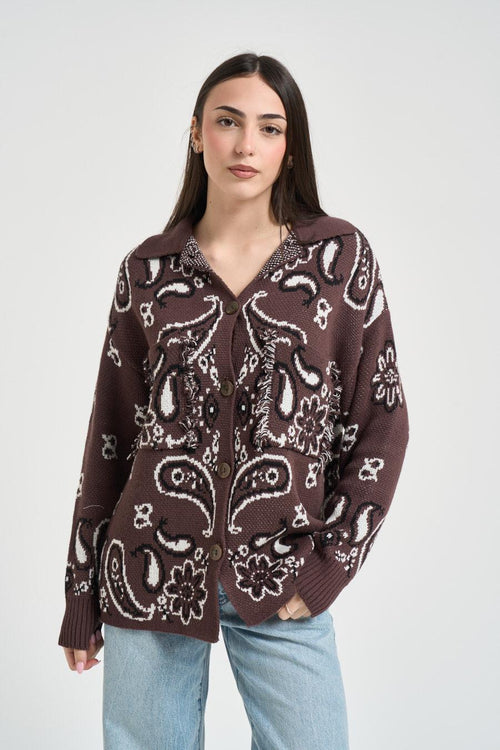 Cardigan donna fantasia bandana marrone - 1