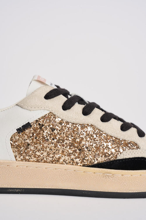 Sneakers donna bianca e glitter dorati - 2