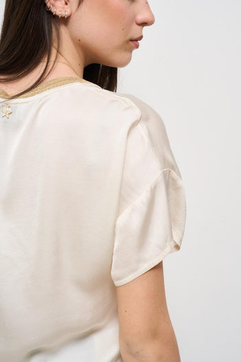 T-shirt donna satinata burro con lurex dorato - 5