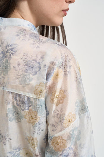 Camicia donna fantasia floreale celeste - 4