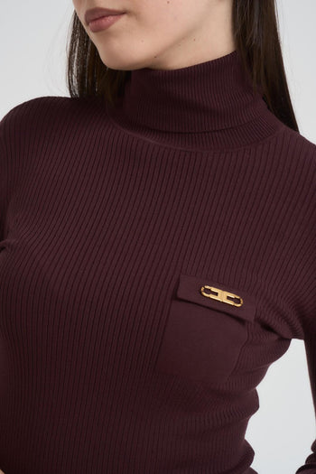 Abito donna collo alto bordeaux - 4