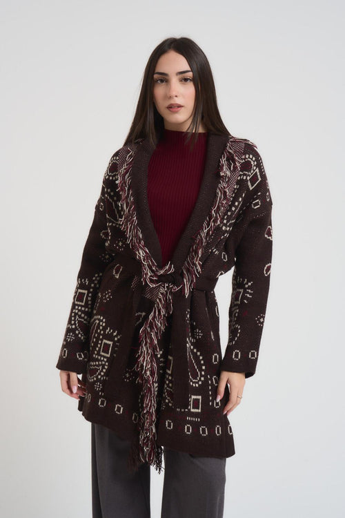 Cardigan donna fantasia bandana marrone