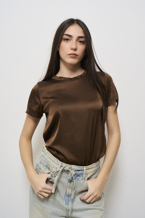 Brown satin women's t-shirt