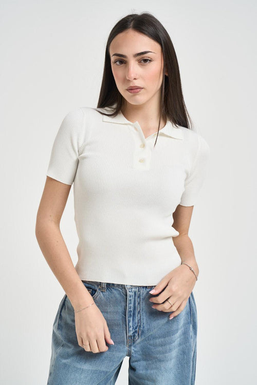 T-shirt donna bianca a costine