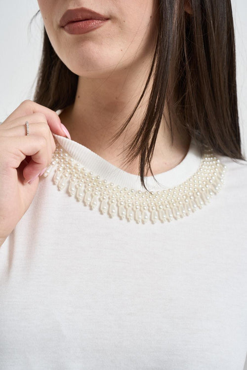 T-shirt donna con gioiello bianca - 2