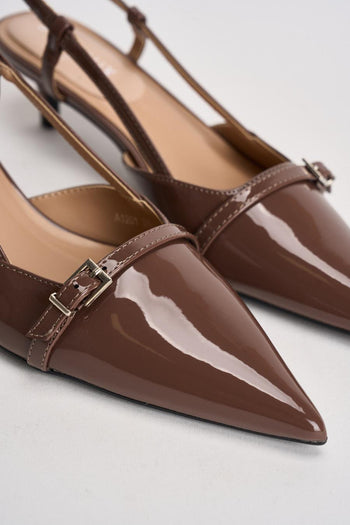 Slingback donna in vernice marrone - 4