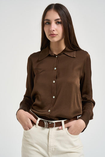 Camicia donna satinata marrone - 3