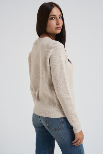 Maglia donna beige a costine - 5