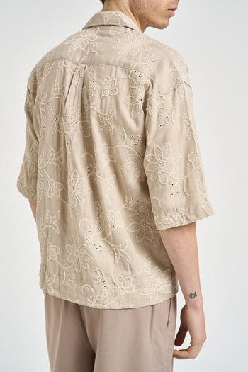 Camicia uomo beige ricamata - 4