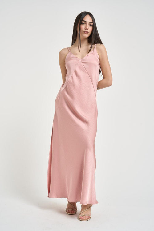 Abito donna lungo satinato rosa cipria
