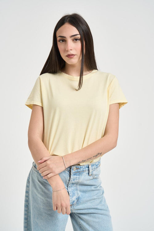 T-shirt donna girocollo giallo pastello