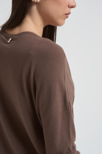 Maglia donna con scollo a V tortora - 4