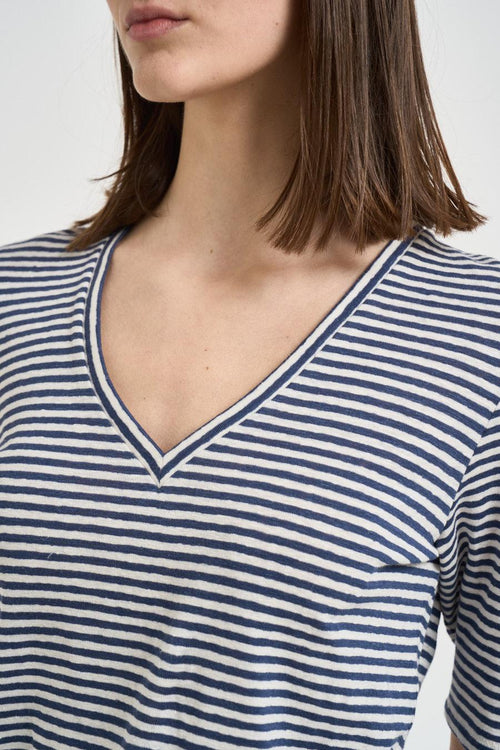 T-shirt donna a righe blu e bianca - 2