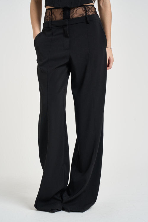 Pantalone donna a palazzo con pizzo nero