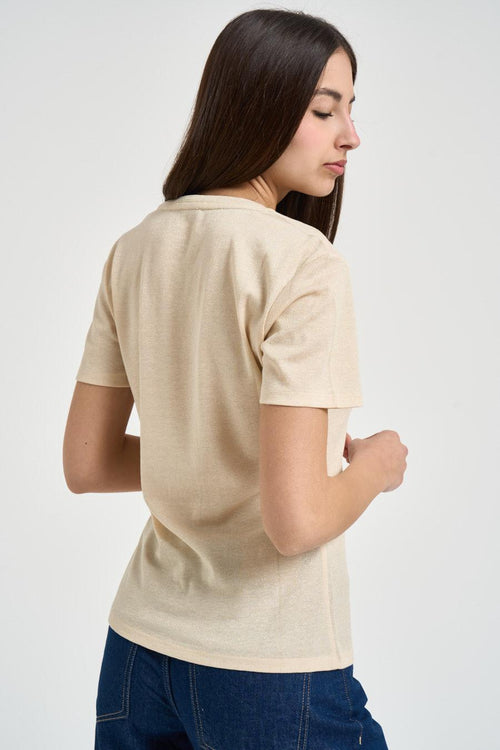 T-shirt donna scollo a V beige - 2