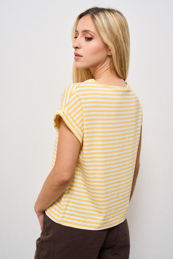 T-shirt donna girocollo a righe gialla - 4