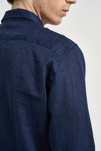 Camicia uomo in lino blu - 5