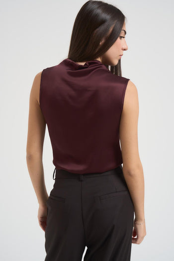 Top smanicato collo alto donna bordeaux - 4