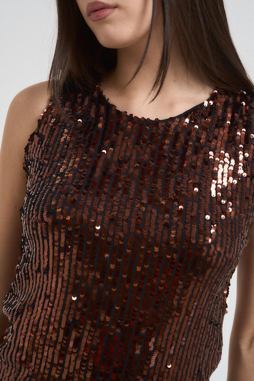 Top donna girocollo con paillettes ruggine - 2