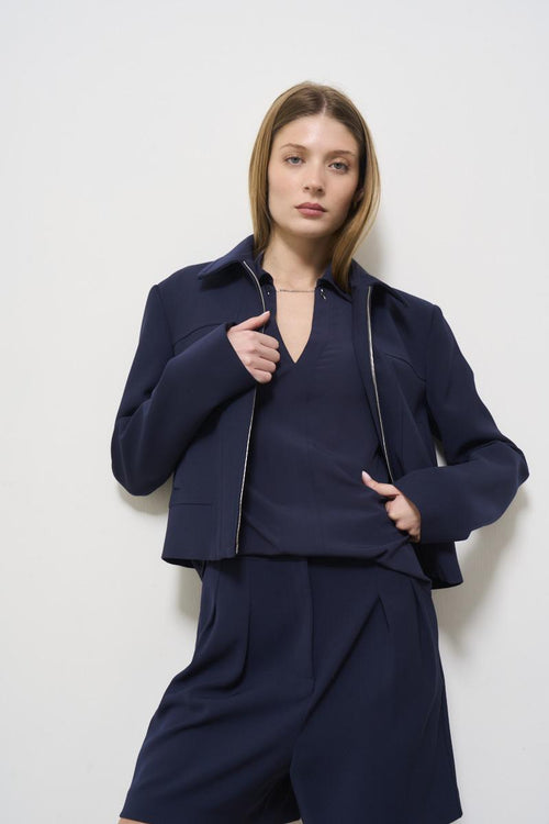 Giubbotto donna cropped blu - 2