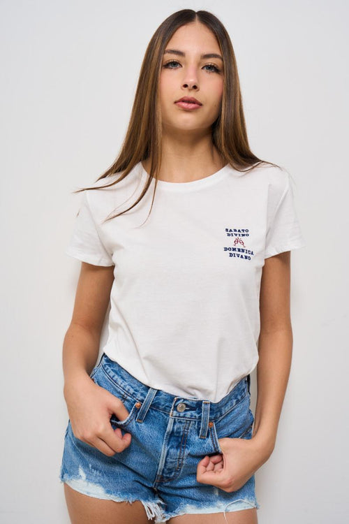 T-shirt donna girocollo bianca con scritta