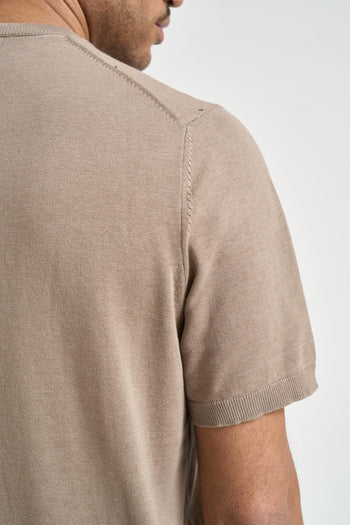T-shirt girocollo in maglia beige - 4