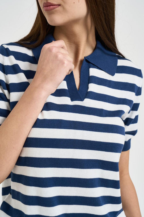 Polo donna in maglia a righe blu - 2