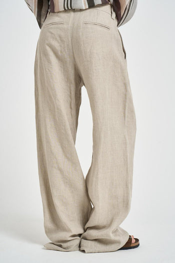 Pantalone donna con pinces sabbia - 3