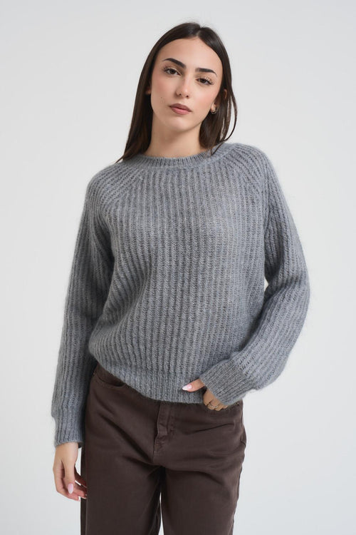 Maglia donna scollo a barchetta grigio