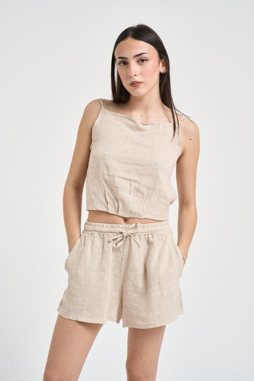 Top donna in lino ecru