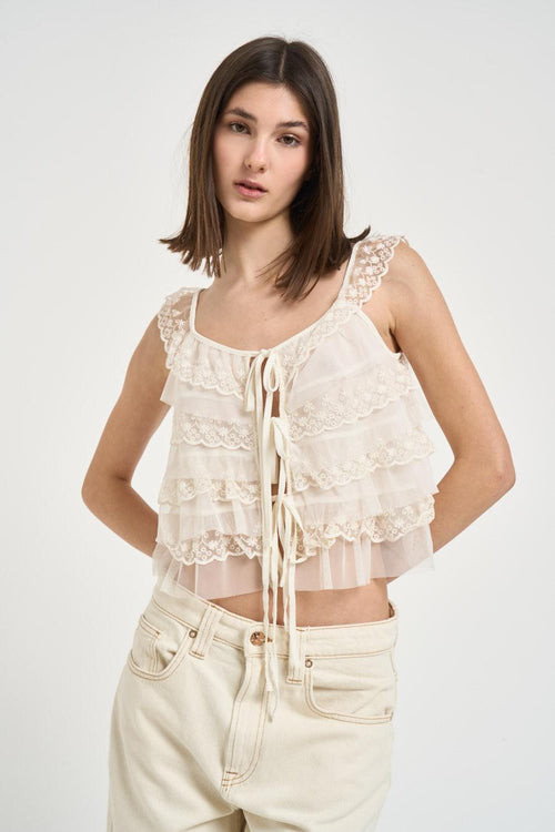 Top donna in tulle avorio