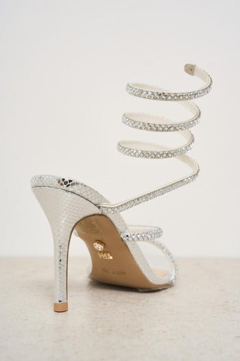 Sandalo con tacco strass argento - 5