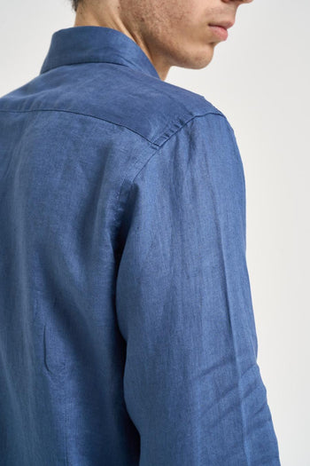 Camicia uomo in lino blu chiaro - 7