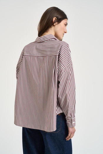 Camicia donna a righe bordeaux - 4