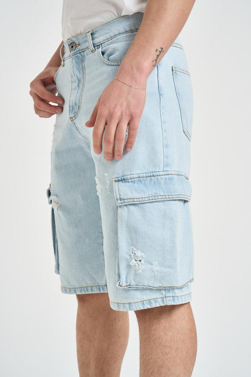 Bermuda uomo in denim azzurro chiaro - 2