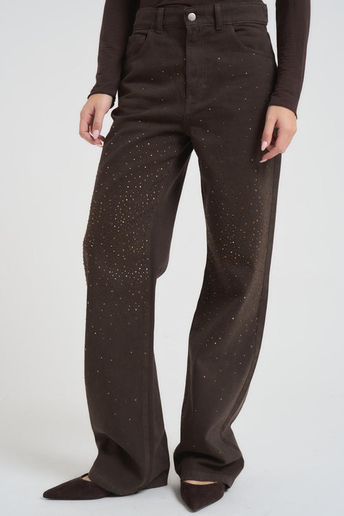 Jeans donna con strass moro